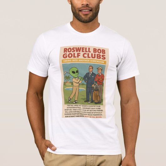 1950年代ロズウェルの宇宙人レトロな火星ゴルフクラブ Tシャツ (正面)