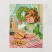 1950年代ヴィンテージクリスマスガールベーキングCookie シーズンポストカード (正面)