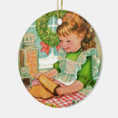 1950年代ヴィンテージクリスマスガールベーキングCookie セラミックオーナメント (左)