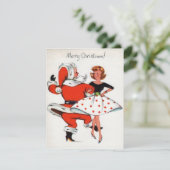 1950年代ヴィンテージクリスマスガール踊りとサンタ シーズンカード (スタンド正面)