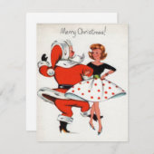 1950年代ヴィンテージクリスマスガール踊りとサンタ シーズンカード (正面/裏面)