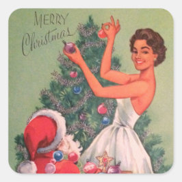 1950年代ヴィンテージクリスマスガール飾ズツリー スクエアシール