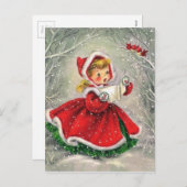 1950年代ヴィンテージクリスマスガール シーズンポストカード (正面/裏面)