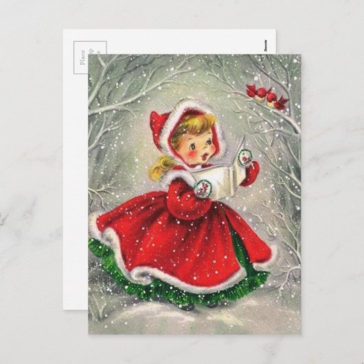 1950年代ヴィンテージクリスマスガール シーズンポストカード (正面/裏面)