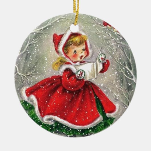 1950年代ヴィンテージクリスマスガール セラミックオーナメント (正面)
