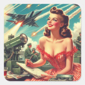 1950年代ヴィンテージ女性イラストレーション スクエアシール (正面)