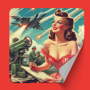 1950年代ヴィンテージ女性イラストレーション スクエアシール