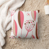 1950年代中モダン期レトロピンクと茶色の葉 クッション (ブランケット)