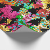 1950年代半ばのブラックフローラシルエット ラッピングペーパー (角)