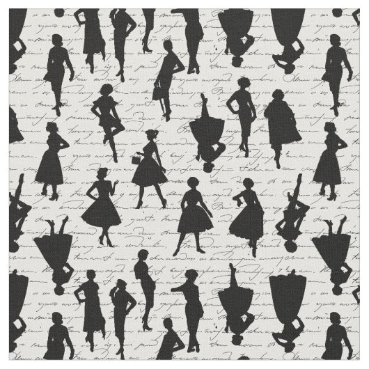 1950年代半ばの白い台本シルエットヴィンテージ ファブリック (クローズアップ)