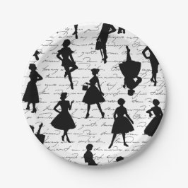 1950年代半ばの白い台本シルエットヴィンテージ ペーパープレート