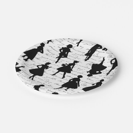 1950年代半ばの白い台本シルエットヴィンテージ ペーパープレート (アングル)