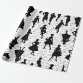 1950年代半ばの白い台本シルエットヴィンテージ ラッピングペーパー (アンロールド)