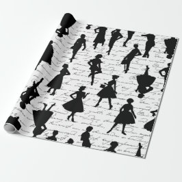 1950年代半ばの白い台本シルエットヴィンテージ ラッピングペーパー