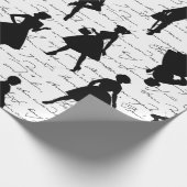 1950年代半ばの白い台本シルエットヴィンテージ ラッピングペーパー (角)