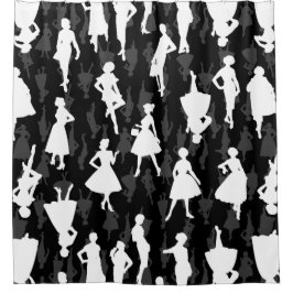 1950年代半ばの黒いシルエットヴィンテージ女性 シャワーカーテン