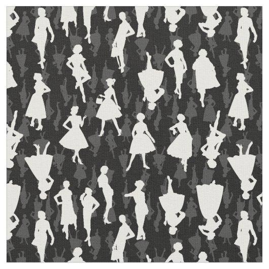 1950年代半ばの黒いシルエットヴィンテージ女性 ファブリック (クローズアップ)