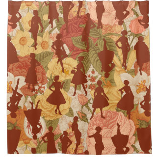1950年代半ばヴィンテージシルエット女性フローラ シャワーカーテン