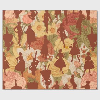 1950年代半ばヴィンテージシルエット女性フローラ ラッピングペーパー