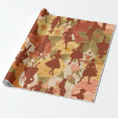 1950年代半ばヴィンテージシルエット女性フローラ ラッピングペーパー (アンロールド)