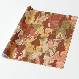 1950年代半ばヴィンテージシルエット女性フローラ ラッピングペーパー