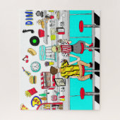 1950年代夫婦がダイナーで手をつなぐ   ジグソーパズル (縦)