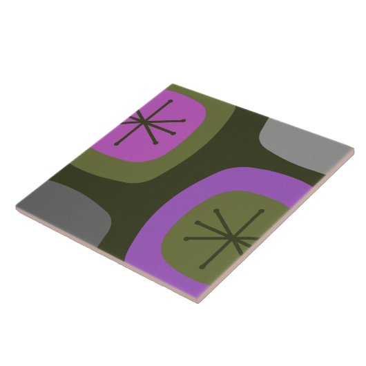 1950年代抽象芸術アートオリーブグリーンピンク タイル (側面)