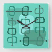 1950年代抽象芸術アートホローロックズターコイズ スクエア壁時計 (正面)