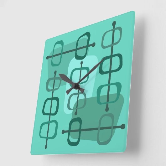 1950年代抽象芸術アートホローロックズターコイズ スクエア壁時計 (傾斜)