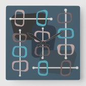 1950年代抽象芸術アートホローロックズティール(緑がかった色) スクエア壁時計 (正面)