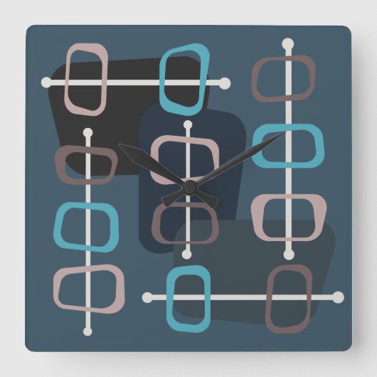 1950年代抽象芸術アートホローロックズティール(緑がかった色) スクエア壁時計 (正面)