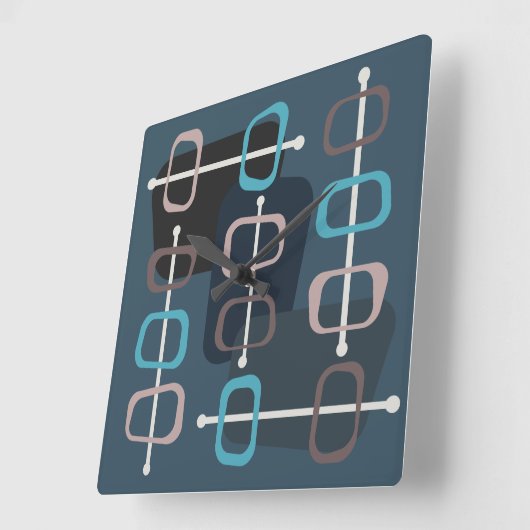 1950年代抽象芸術アートホローロックズティール(緑がかった色) スクエア壁時計 (傾斜)