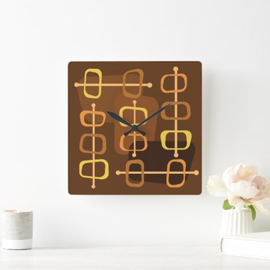 1950年代抽象芸術アート中空ロックスブラウン スクエア壁時計 (ホーム)