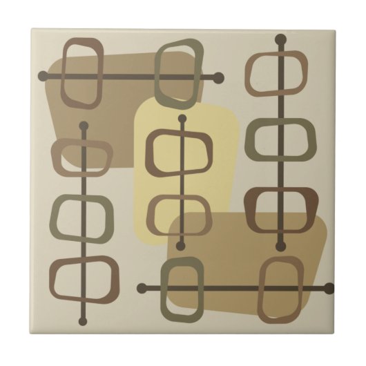 1950年代抽象芸術アート中空ロックスベージュ タイル (正面)