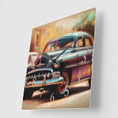 1950年代 ビンテージカー パステル画 スクエア壁時計 (傾斜)