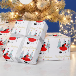 1950年代 レトロ クリスマス レディ スコティッシュ テリア ラッピングペーパー
