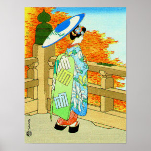 1950年代 長谷川貞信III 美人と紅葉 ポスター