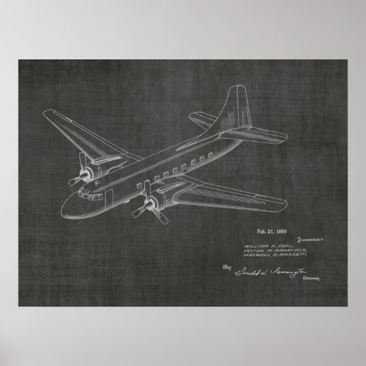 1950年旅客機特許スケッチプリント ポスター (正面)