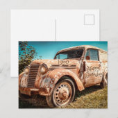 1950年生まれの古い錆びた車、お誕生日おめでとう ポストカード (正面/裏面)