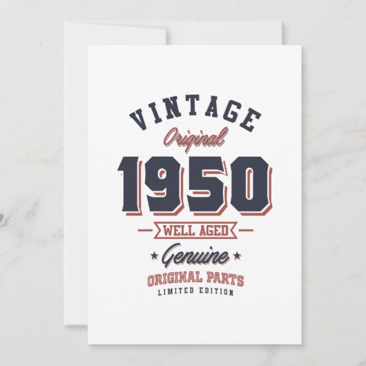 1950年生まれ ヴィンテージ1950年 誕生日プレゼント 招待状 (正面)