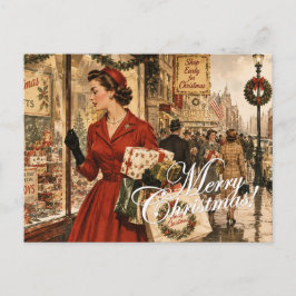 1950年、クリスマスの買い物をする女性 ポストカード
