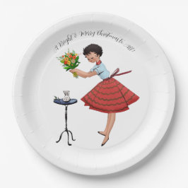 1950年 レトロな女性と花 ペーパープレート