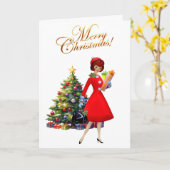 1950年 レトロ レディ メリークリスマス カード (黄色い花)