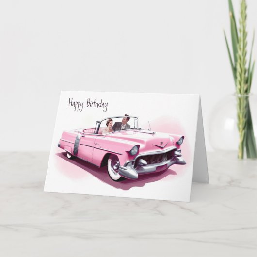 1950生まれ年代ヴィンテージ車で – レトロ誕生日 カード (正面)