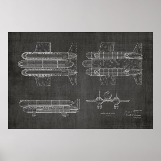 1950飛行船飛行機特許スケッチプリント ポスター (正面)