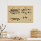 1950飛行船飛行機特許スケッチプリント ポスター (キッチン)
