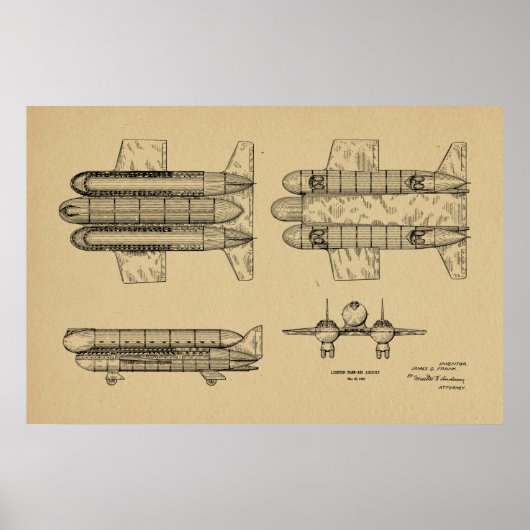 1950飛行船飛行機特許スケッチプリント ポスター (正面)