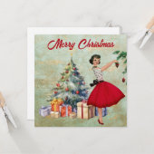 1950 クリスマス ウーマン メリークリスマス カード (正面/裏面インサイチュ)