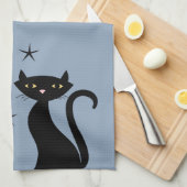 1950-スタイル黒猫ブルー キッチンタオル (四つ折り)