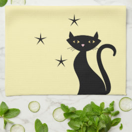 1950-スタイル黒猫 キッチンタオル